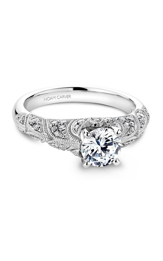 Platinum Vintage Sidestone Round Engagement Ring