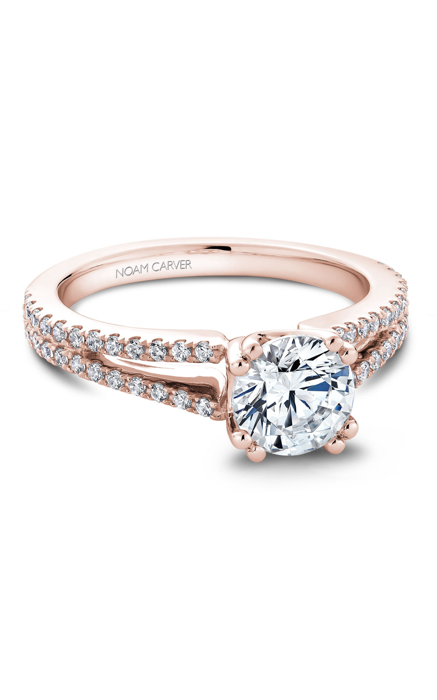 18K Rose Gold Vintage Sidestone Round Engagement Ring