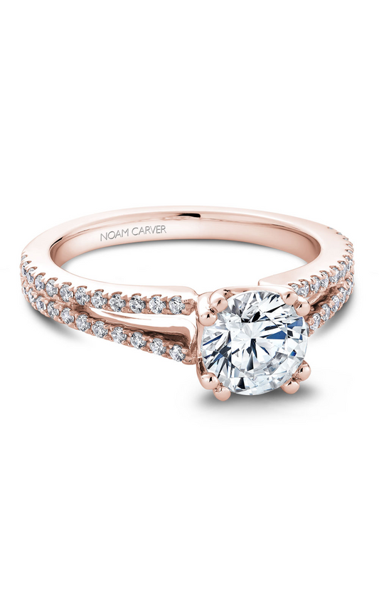 18K Rose Gold Vintage Sidestone Round Engagement Ring
