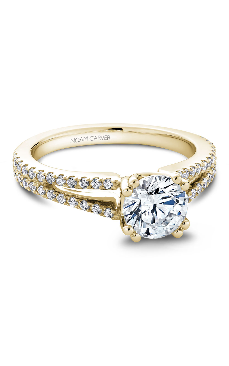 18K Yellow Gold Vintage Sidestone Round Engagement Ring