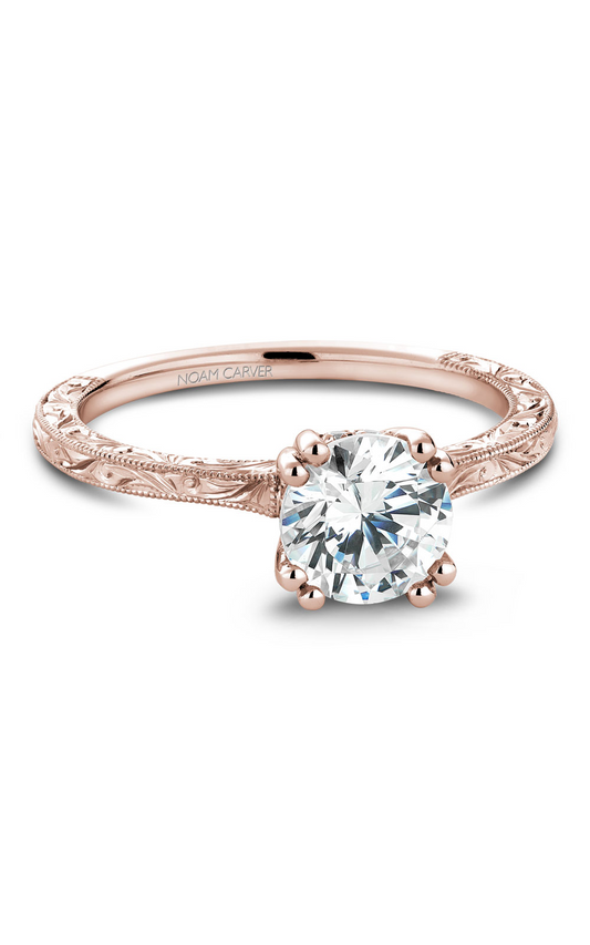 18K Rose Gold Vintage Solitaire Round Engagement Ring