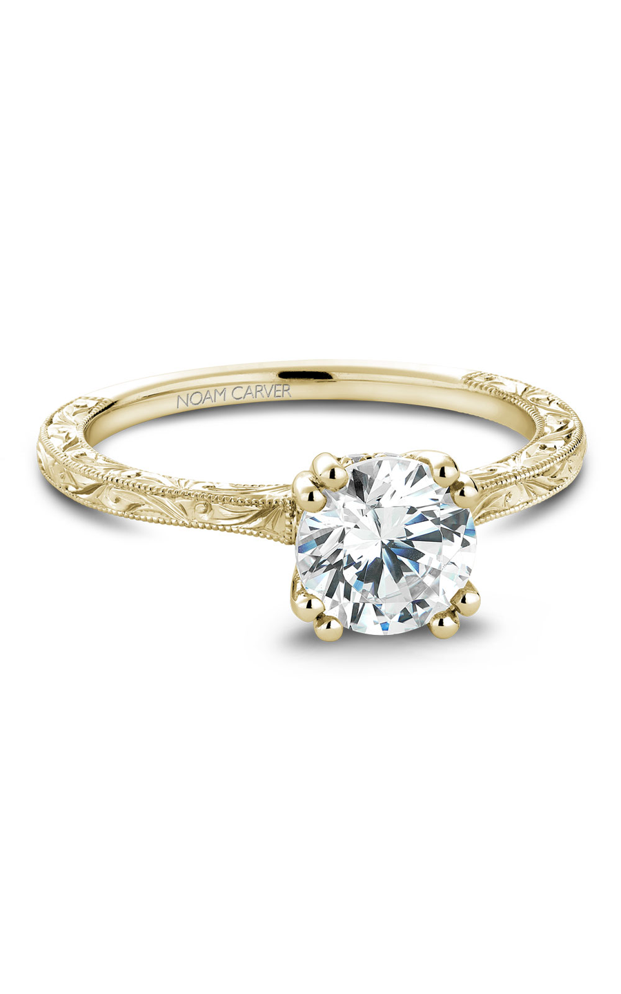 18K Yellow Gold Vintage Solitaire Round Engagement Ring