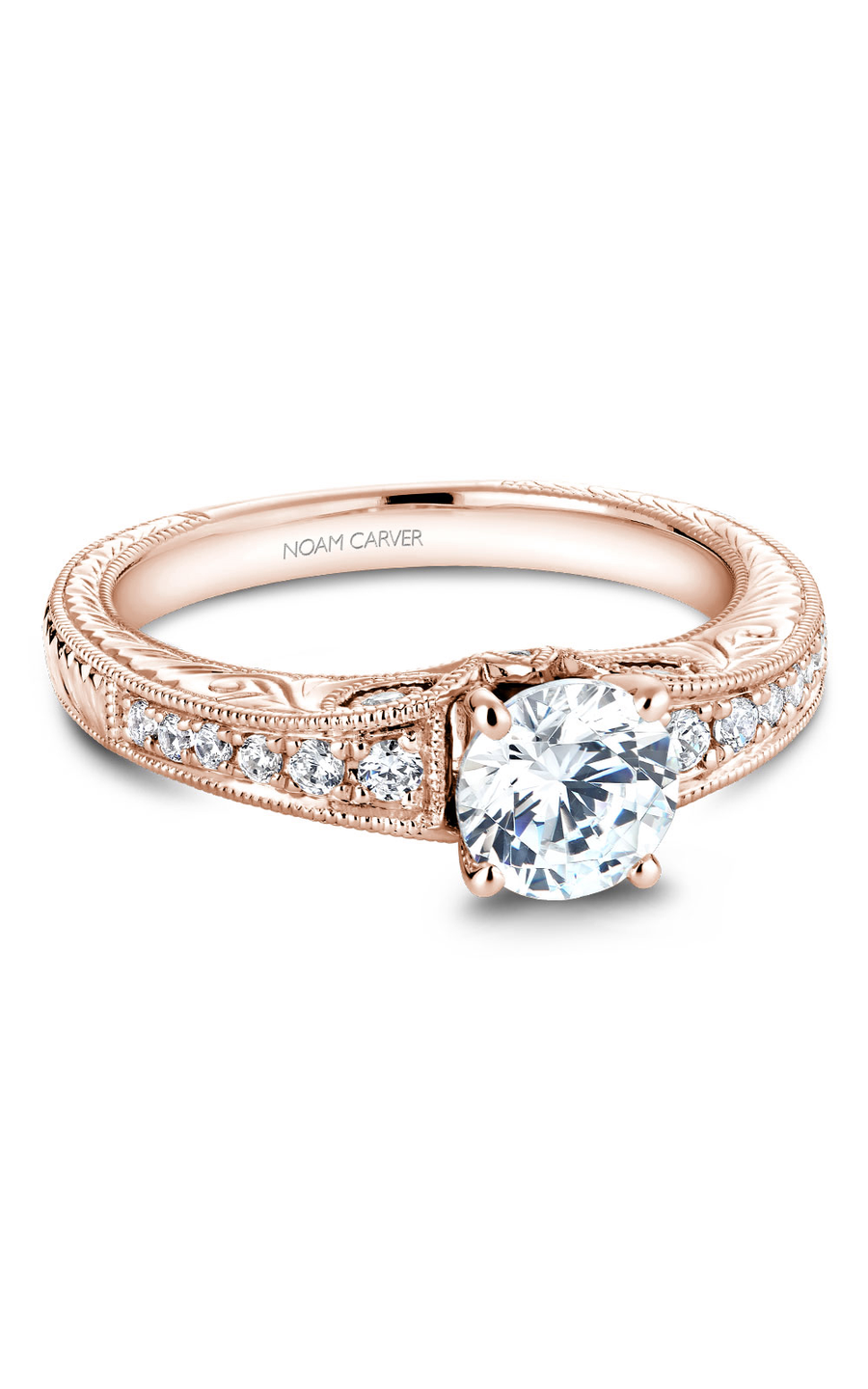 14K Rose Gold Vintage Sidestone Round Engagement Ring