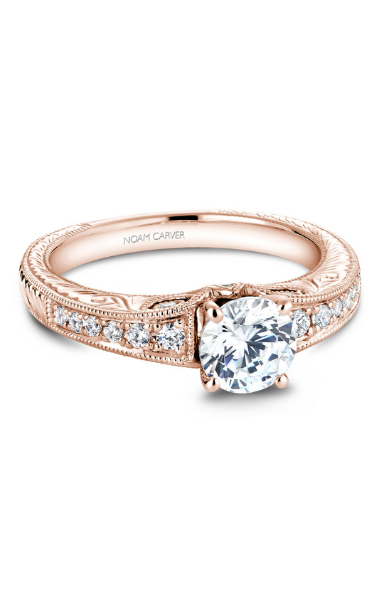 14K Rose Gold Vintage Sidestone Round Engagement Ring