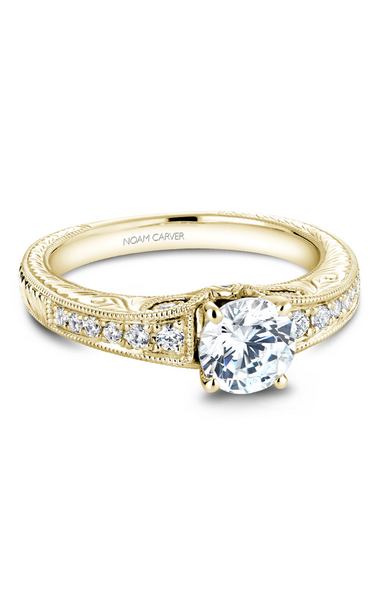14K Yellow Gold Vintage Sidestone Round Engagement Ring