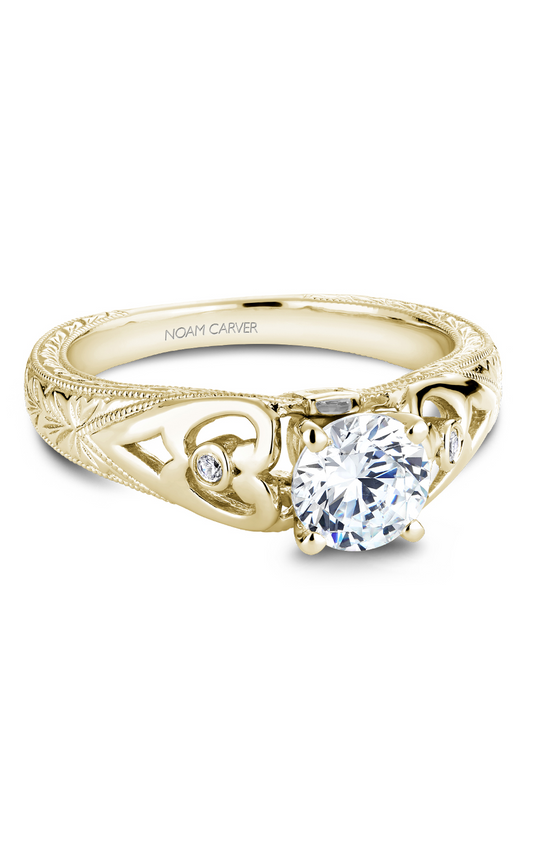 14K Yellow Gold Vintage Sidestone Round Engagement Ring