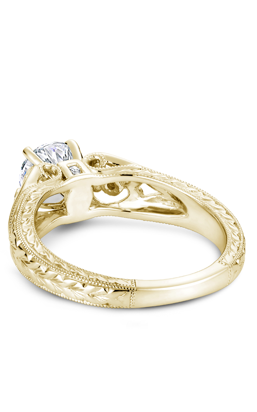 18K Yellow Gold Vintage Sidestone Round Engagement Ring