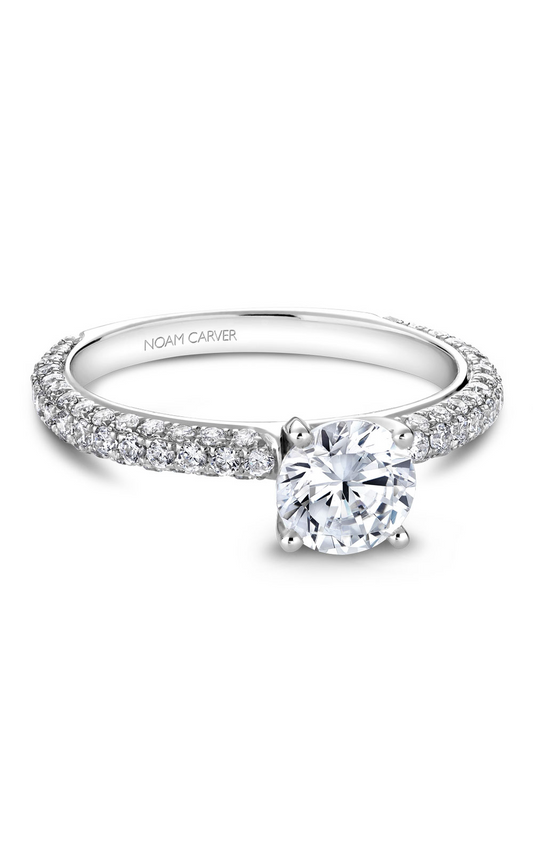 14K White Gold Vintage Sidestone Round Engagement Ring