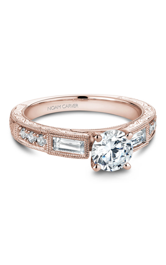 18K Rose Gold Vintage Sidestone Round Engagement Ring