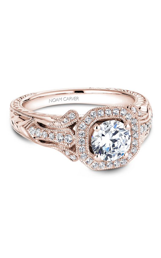 14K Rose Gold Vintage Halo Round Engagement Ring