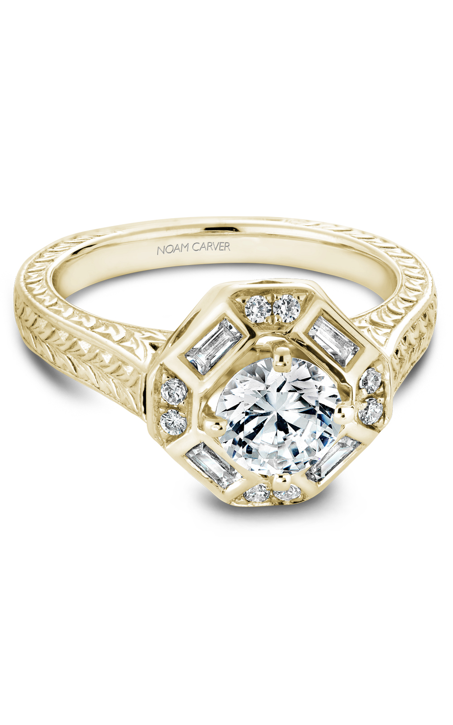 14K Yellow Gold Vintage Halo Round Engagement Ring
