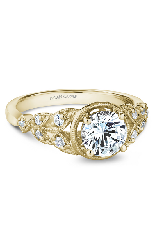14K Yellow Gold Vintage Sidestone Round Engagement Ring