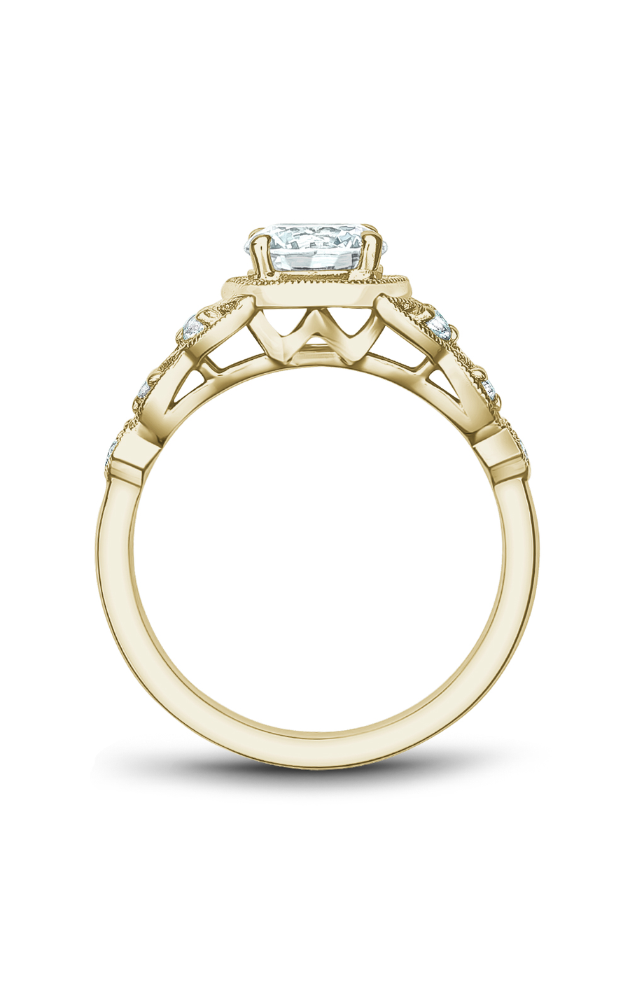 14K Yellow Gold Vintage Sidestone Round Engagement Ring