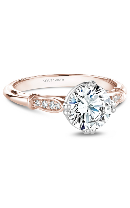 14K Rose Gold and 14K White Gold Vintage Sidestone Round Engagement Ring