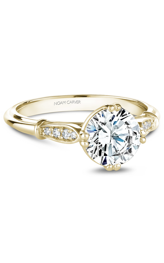 14K Yellow Gold Vintage Sidestone Round Engagement Ring