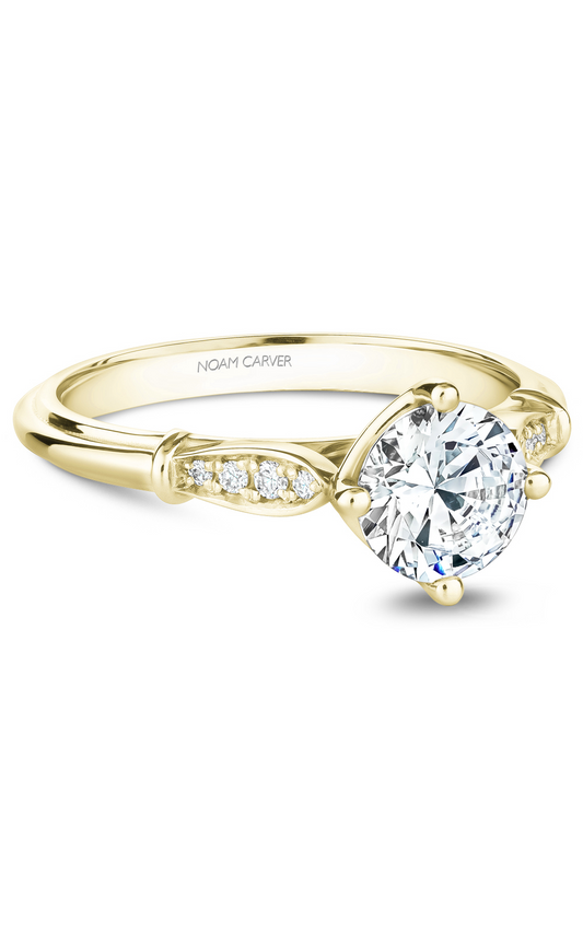14K Yellow Gold Vintage Sidestone Round Engagement Ring