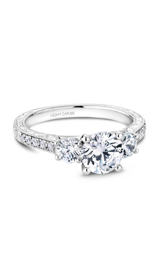 14K White Gold 3 Stone Three Stone Round Engagement Ring