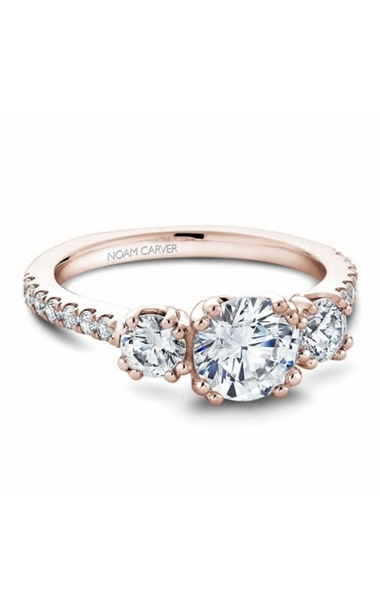 14K Rose Gold 3 Stone Three Stone Round Engagement Ring
