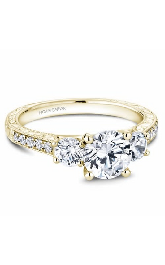 14K Yellow Gold 3 Stone Three Stone Round Engagement Ring