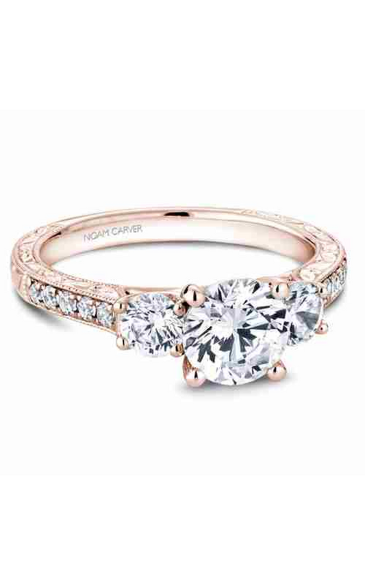 18K Rose Gold 3 Stone Three Stone Round Engagement Ring
