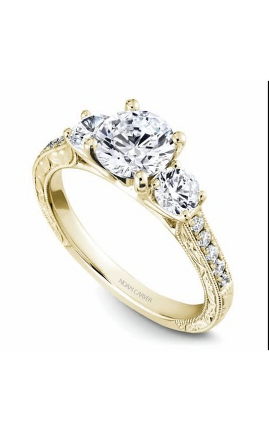 18K Yellow Gold 3 Stone Three Stone Round Engagement Ring