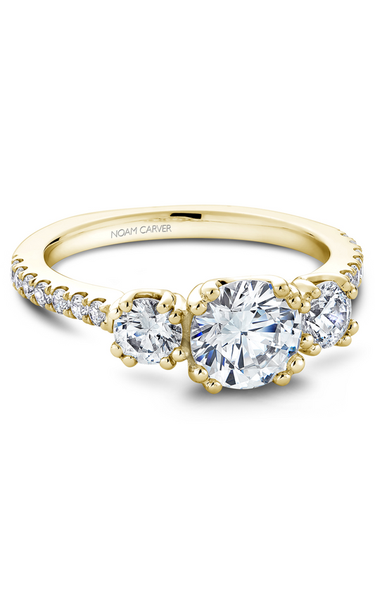 14K Yellow Gold 3 Stone Three Stone Round Engagement Ring