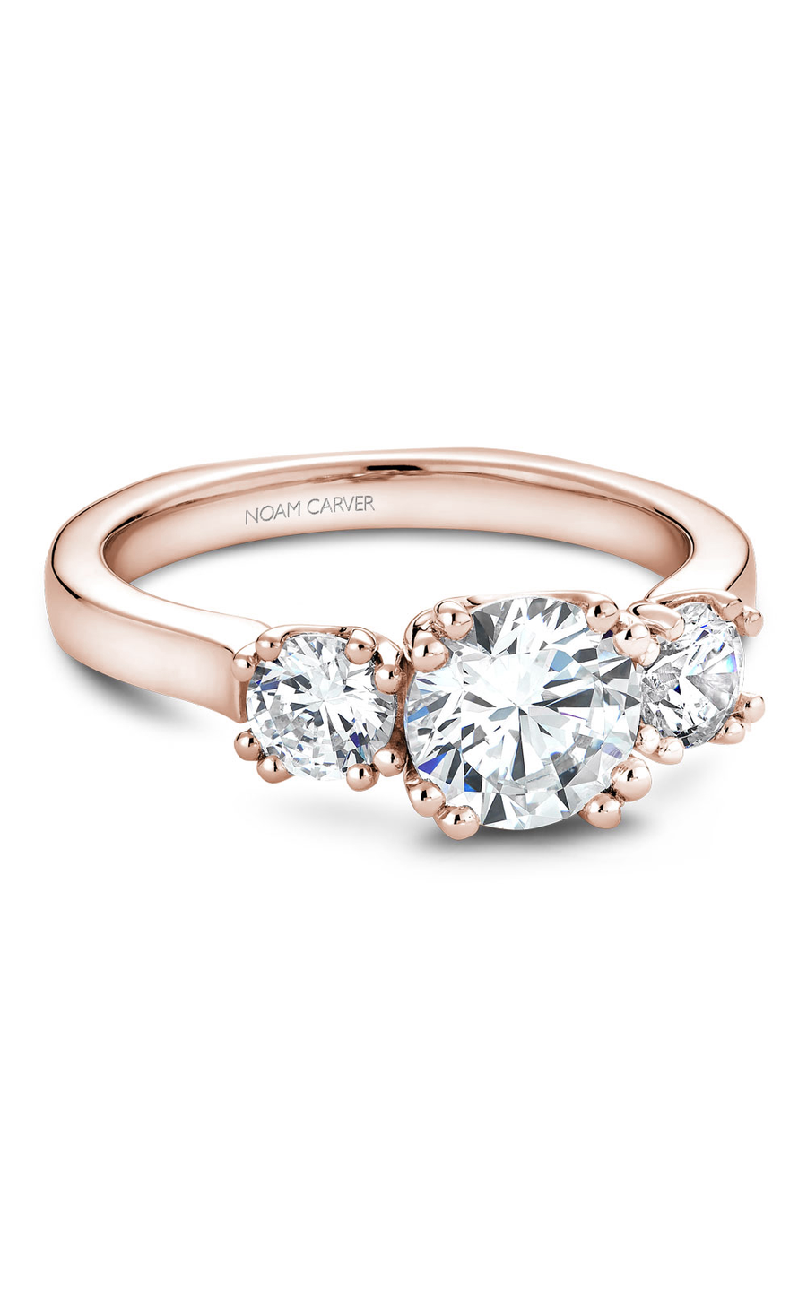 18K Rose Gold 3 Stone Three Stone Round Engagement Ring