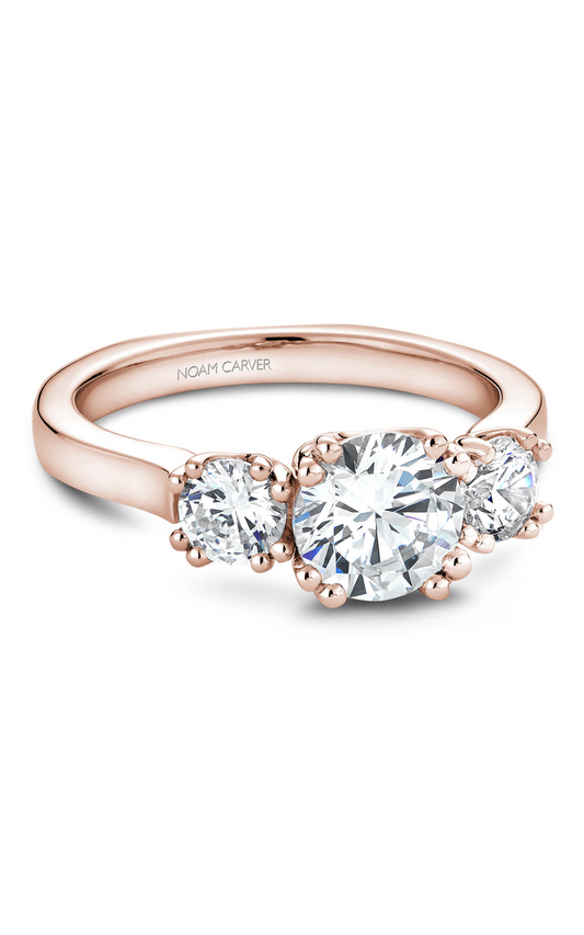 18K Rose Gold 3 Stone Three Stone Round Engagement Ring