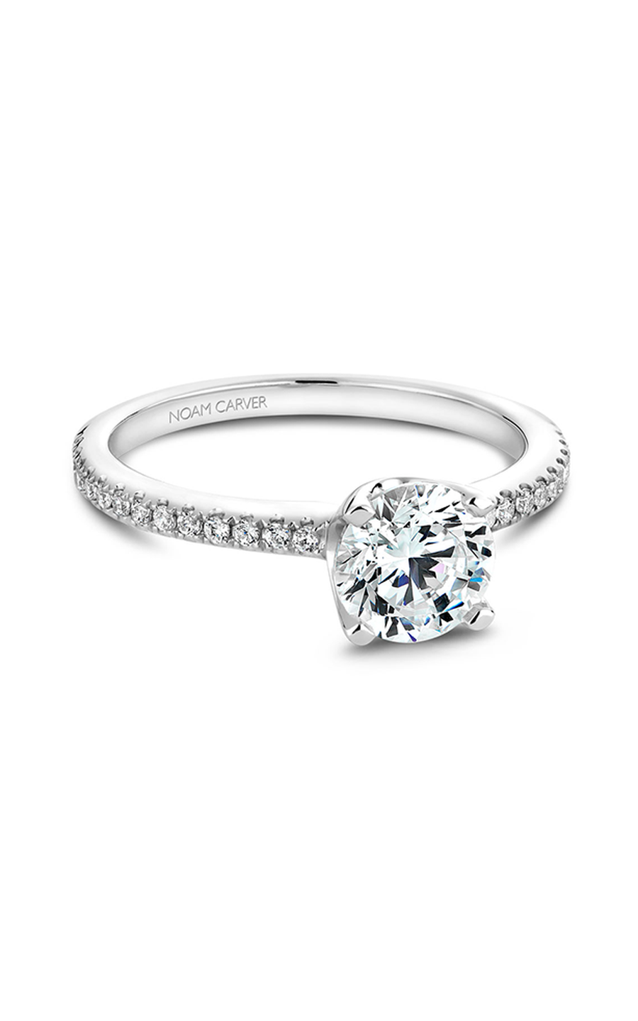 14K White Gold Solitaire Sidestone Round Engagement Ring