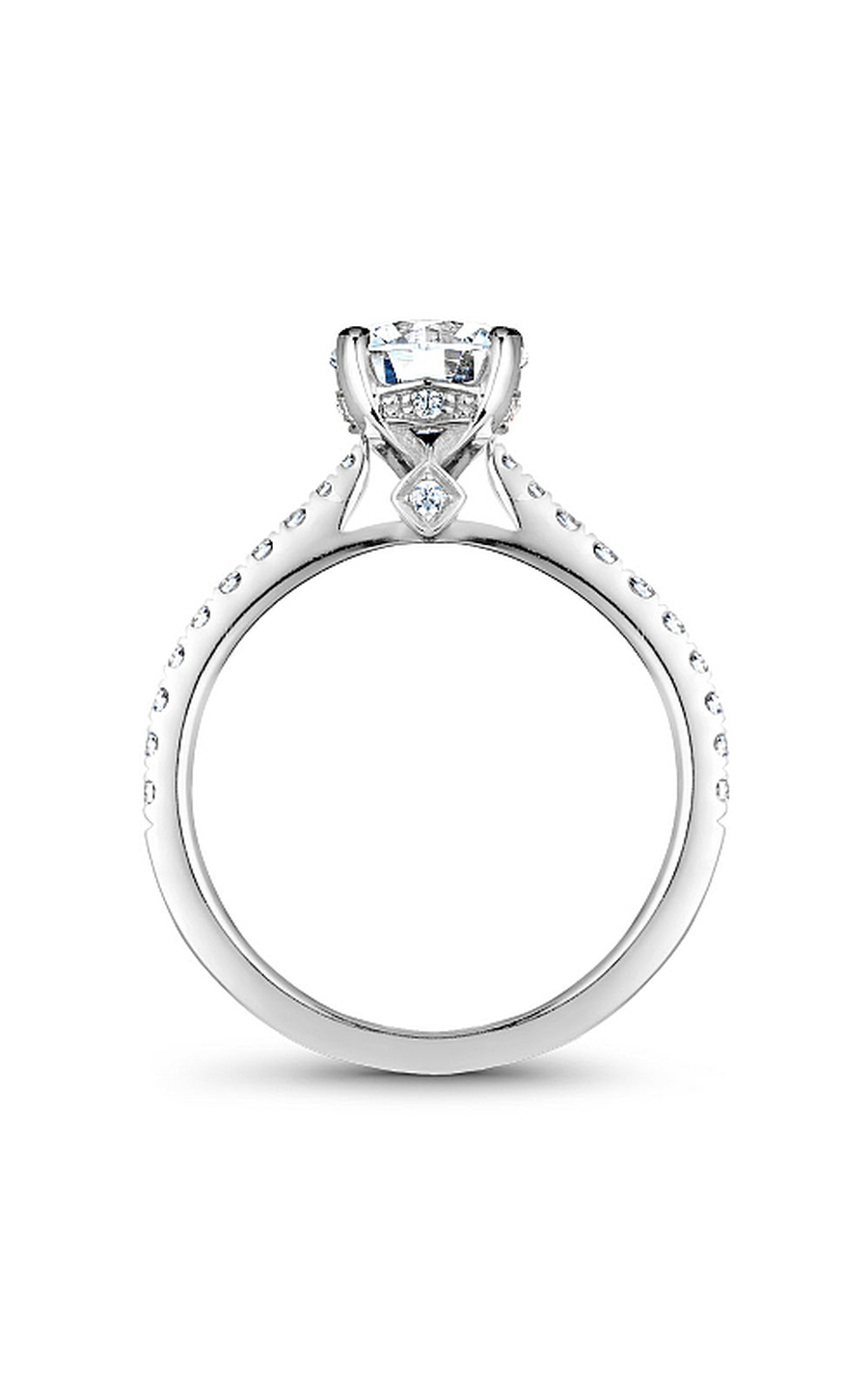 14K White Gold Solitaire Sidestone Round Engagement Ring