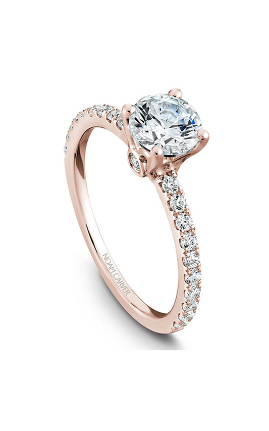 14K Rose Gold Solitaire Sidestone Round Engagement Ring