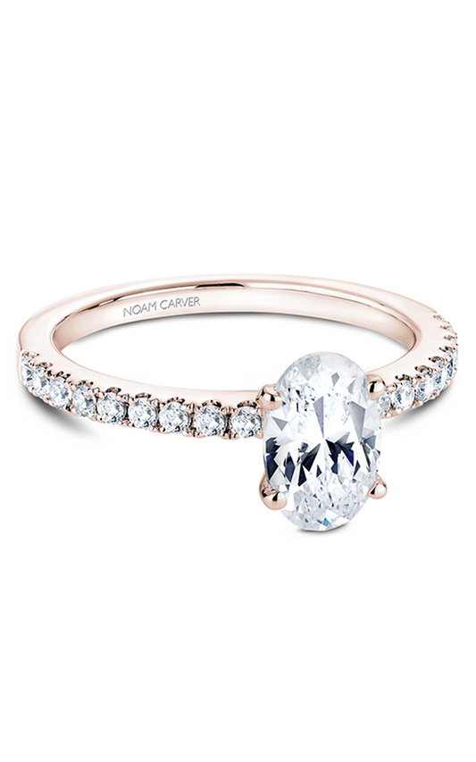 14K Rose Gold Solitaire Sidestone Round Engagement Ring