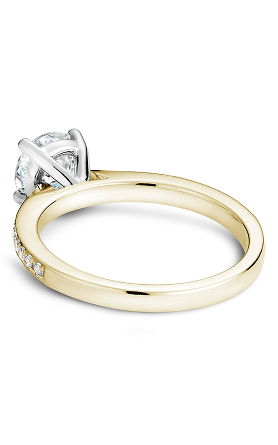 14K White Gold and 14K Yellow Gold Solitaire Sidestone Round Engagement Ring