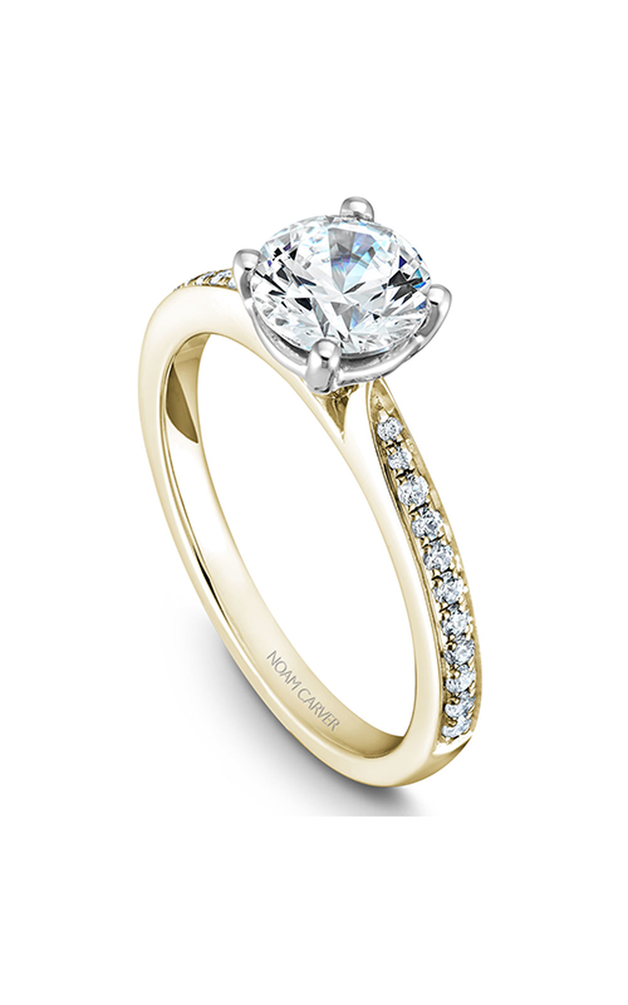 14K White Gold and 14K Yellow Gold Solitaire Sidestone Round Engagement Ring
