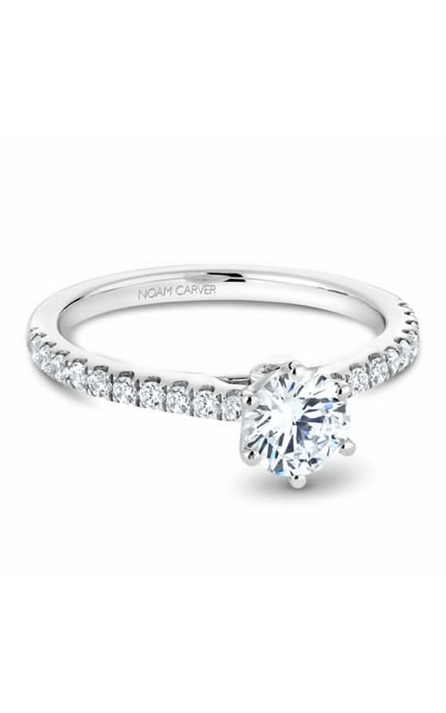 14K White Gold Solitaire Sidestone Round Engagement Ring