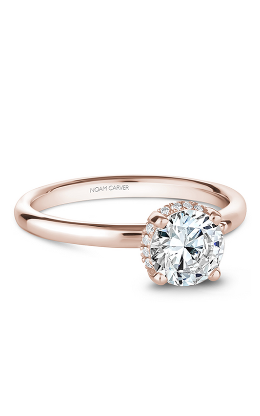 14K Rose Gold Solitaire Halo Round Engagement Ring