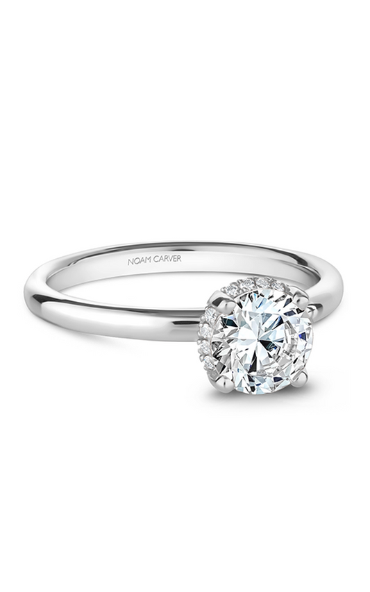 14K White Gold Solitaire Halo Round Engagement Ring