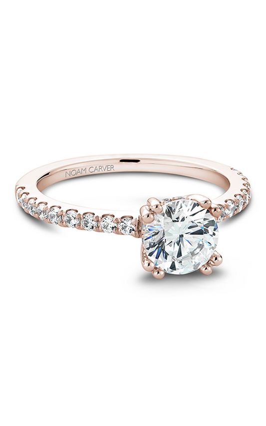 18K Rose Gold Solitaire Sidestone Round Engagement Ring