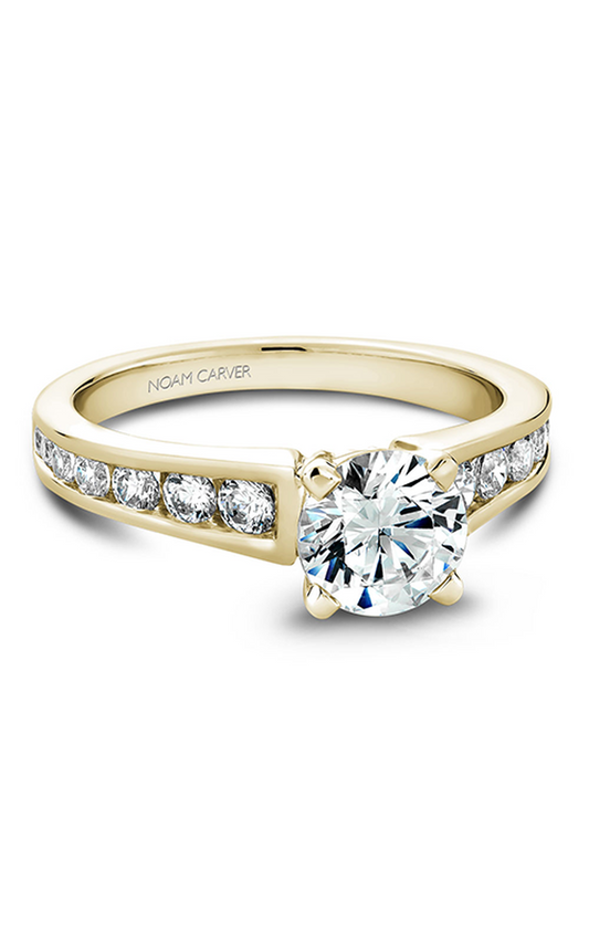 18K Yellow Gold Solitaire Sidestone Round Engagement Ring