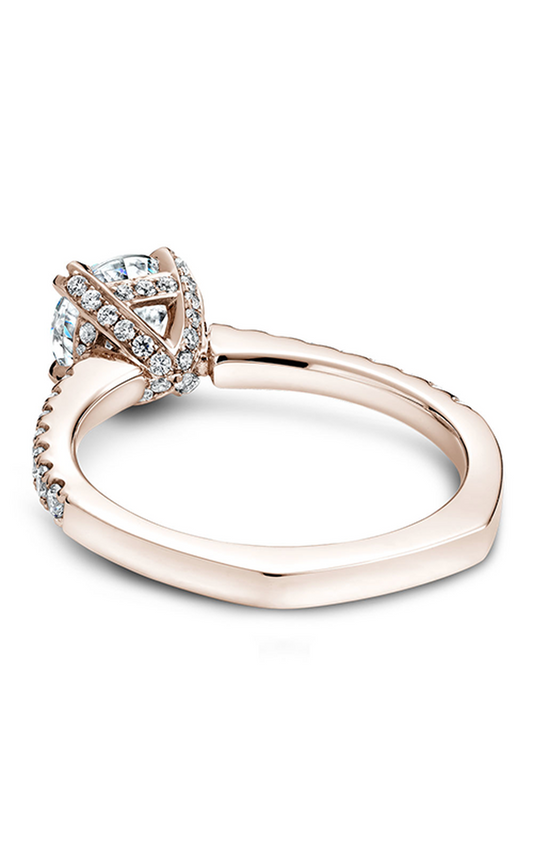 18K Rose Gold Solitaire Sidestone Round Engagement Ring