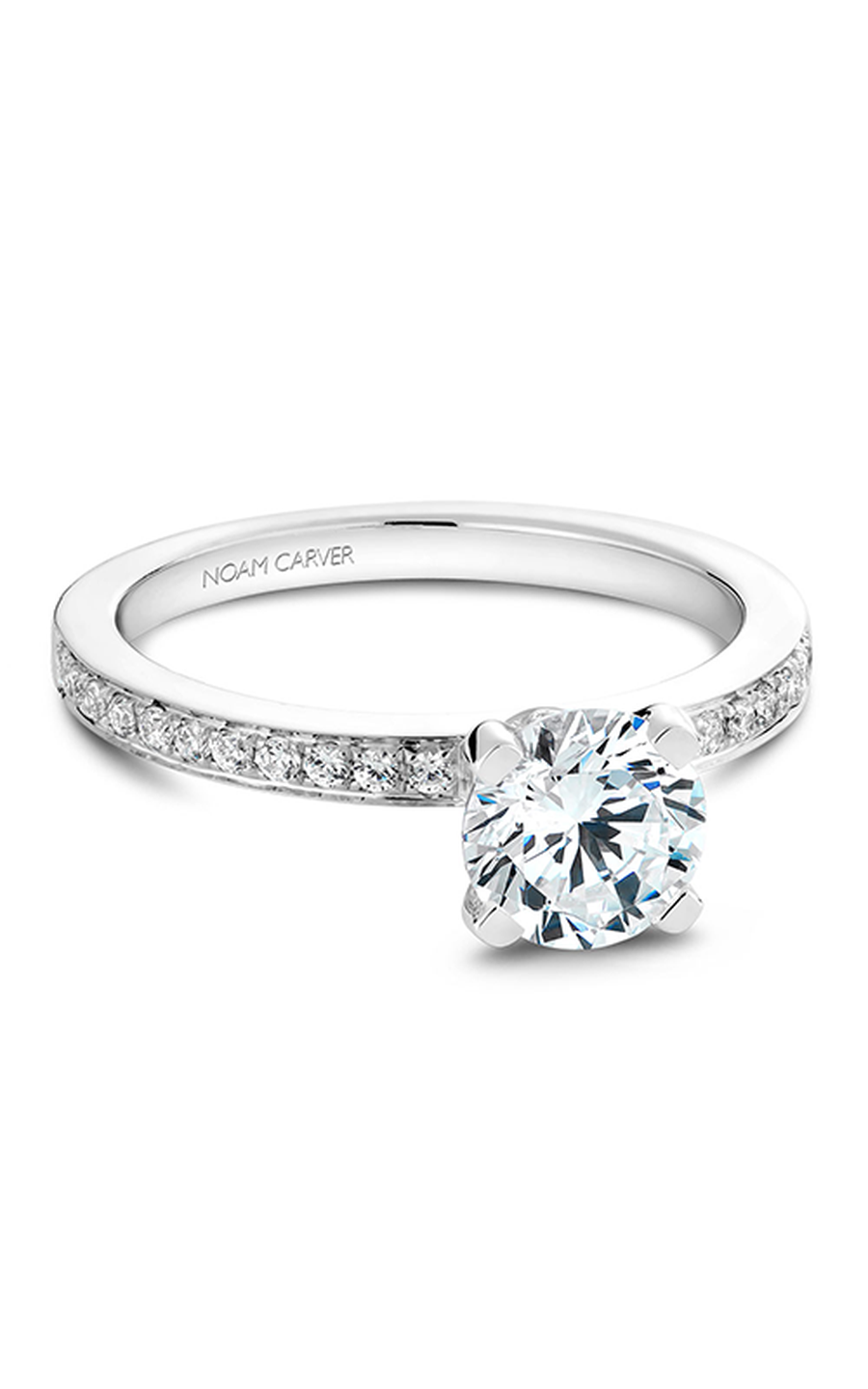 18K White Gold Solitaire Sidestone Round Engagement Ring