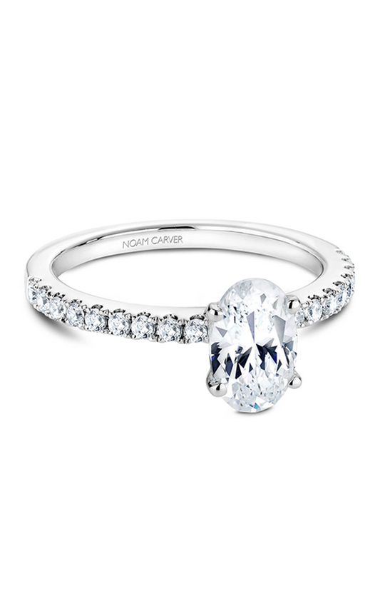 18K White Gold Solitaire Sidestone Oval Engagement Ring