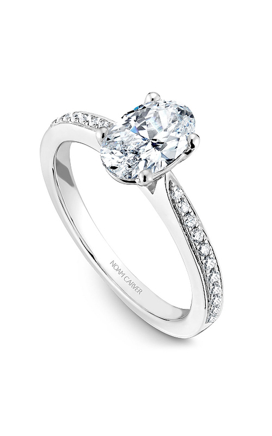 18K White Gold Solitaire Sidestone Oval Engagement Ring