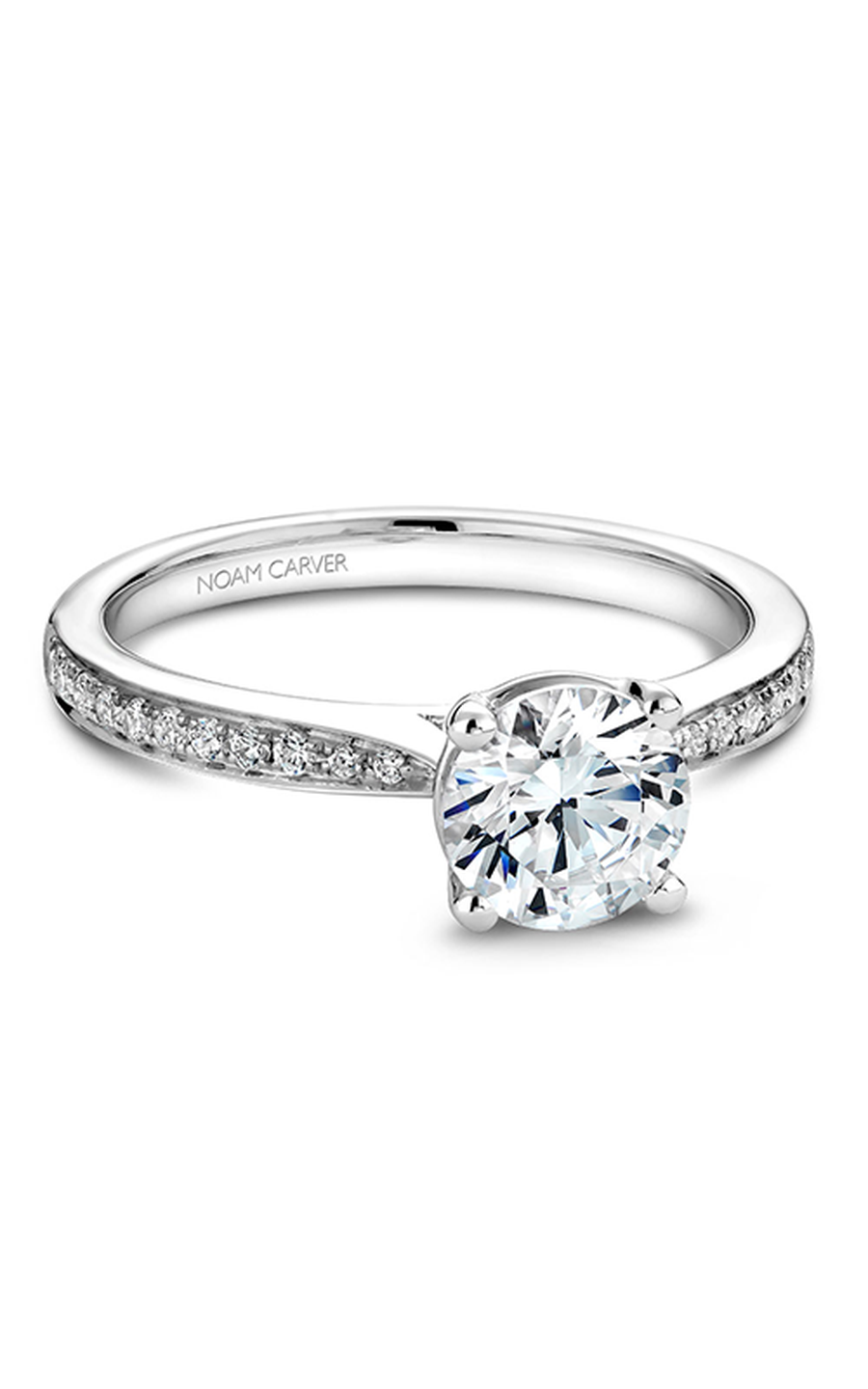 18K White Gold Solitaire Sidestone Round Engagement Ring