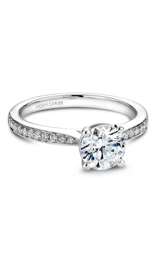 18K White Gold Solitaire Sidestone Round Engagement Ring
