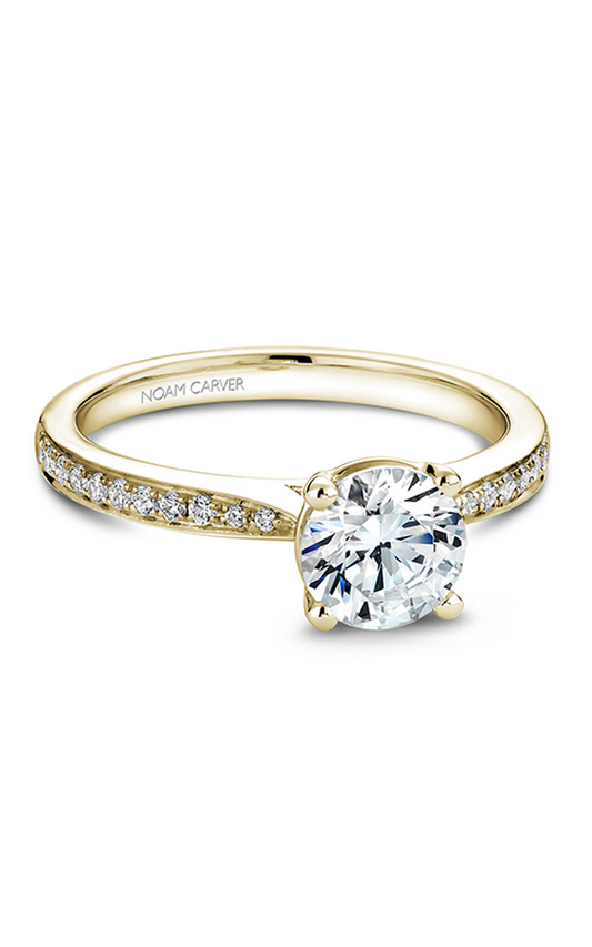 18K Yellow Gold Solitaire Sidestone Round Engagement Ring