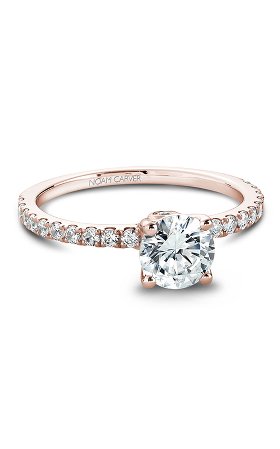 18K Rose Gold Solitaire Sidestone Round Engagement Ring