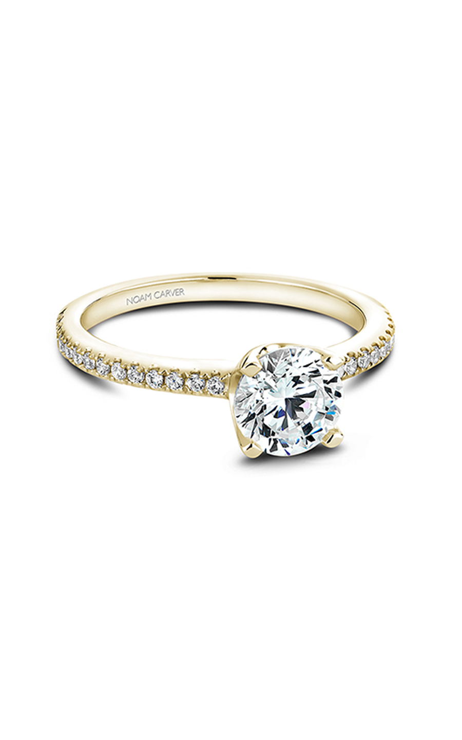 18K Yellow Gold Solitaire Sidestone Round Engagement Ring