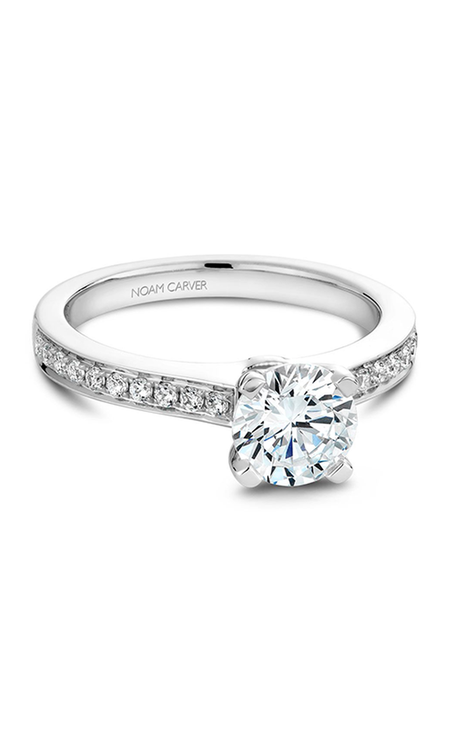 18K White Gold Solitaire Sidestone Round Engagement Ring