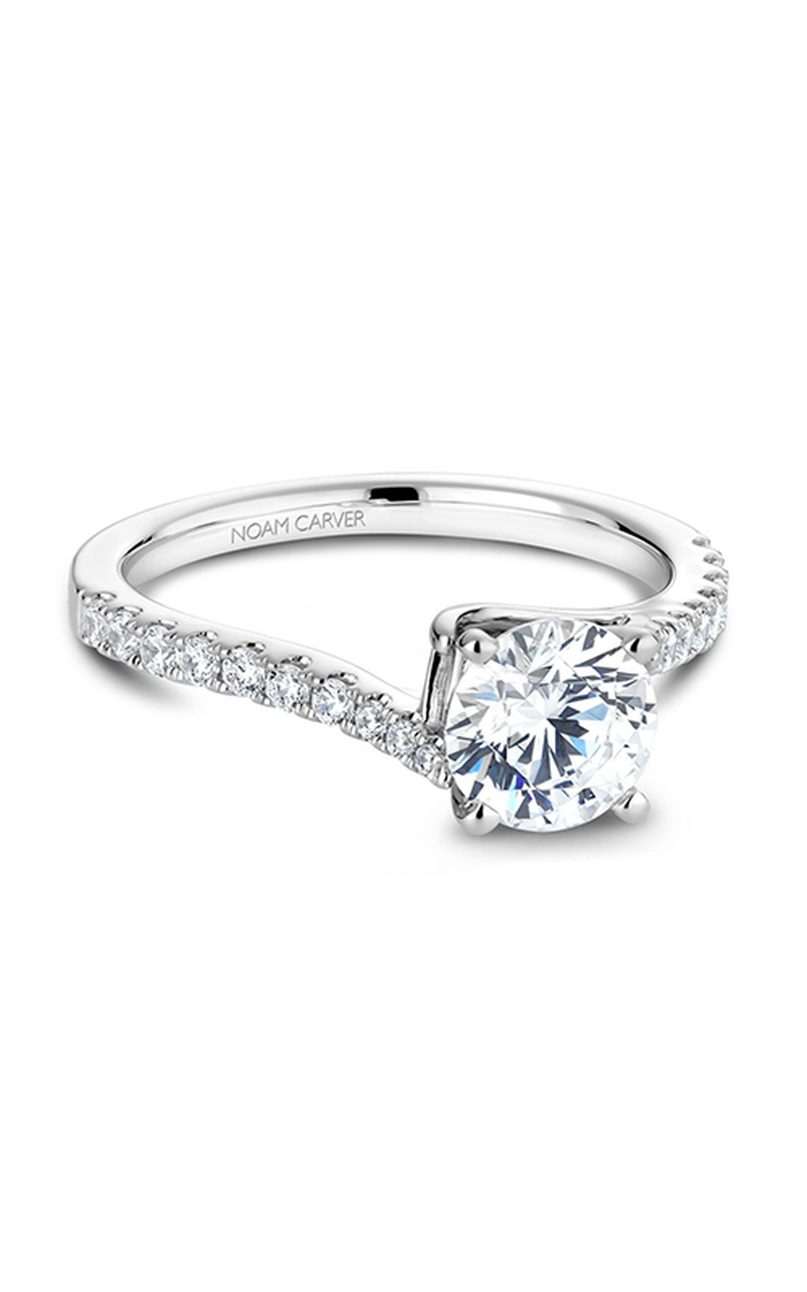 18K White Gold Solitaire Sidestone Round Engagement Ring
